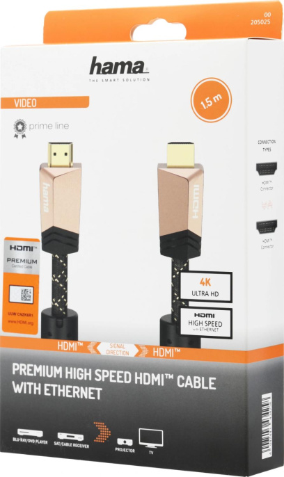 Кабель аудио-видео HAMA Premium,  HDMI (m) -  HDMI (m),  1.5м, GOLD,  ф/фильтр,  черный [00205025]