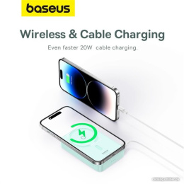 Портативное зарядное устройство Baseus P10064101333-00 MagPro Magnetic Bracket Wireless Fast-Charging 5000mAh 20W Peppermint Blue; с кабелем Type-C to Type-C 30cm White