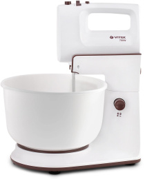 Миксер Vitek VT-1416 W, с чашей, белый и коричневый