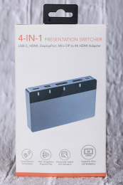 Переключатель CABLETIME CB00G (CT-PS41-GB1) 4-в-1, Mini DP / DP / HDMI / Type-C, 4K@60 Гц, 15 м, подсветка, космический серый