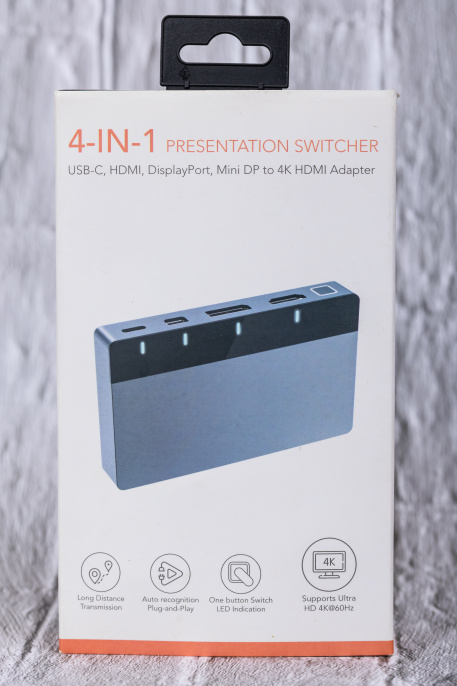 Переключатель CABLETIME CB00G (CT-PS41-GB1) 4-в-1, Mini DP / DP / HDMI / Type-C, 4K@60 Гц, 15 м, подсветка, космический серый