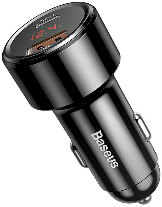 Автомобильное зарядное Baseus Magic Series Dual QC digital display USB + Type-C 45W Black быстрая зарядка, 2 одновременно подключаемых устройства, выходное напряжение: 5В, 20В
