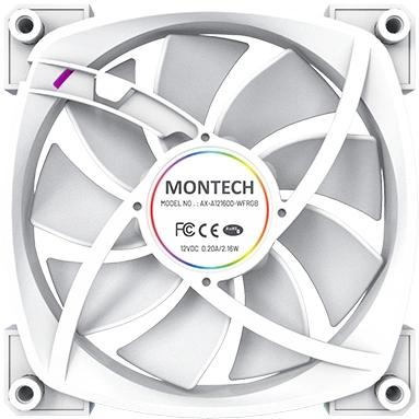 Вентилятор MONTECH AX120 120мм, 4-pin, 1600об/мин, 27 дБ, ARGB, белый, Ret [ax120 pwm white]