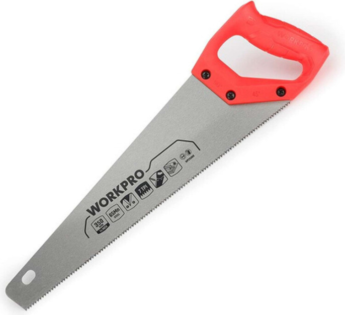 Ножовка WorkPro WP215000 350мм (эргономичная ручка, пильное полотно 65-миллиметровой толщины с точными заточными зубьями, долговечное, подходит для быстрой резки дерева, бамбука, ПВХ и других материалов)