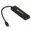 USB-Хаб (концентратор) 4-в-1 ExeGate DUB-4CP/1 (кабель-адаптер USB Type C --> 4xUSB3.0, доп. разъем USB Type-C для подключения источника питания, Plug&Play, черный) EX293986RUS