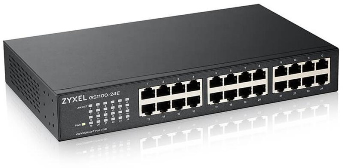 Коммутатор Zyxel GS1100-24E, 24xGE, rack 19", бесшумный оторвана часть коробки.