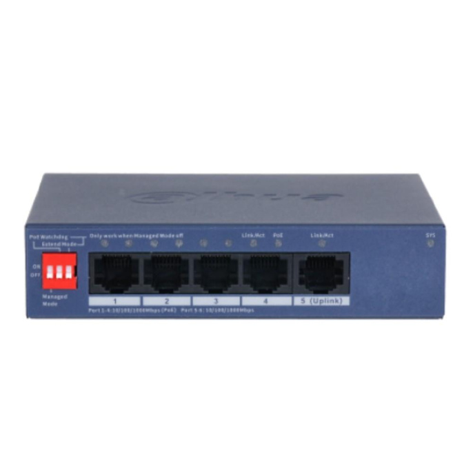 DAHUA DH-CS4005-4GT-36 4-портовый гигабитный PoE коммутатор с функцией облачного управления, 4xRJ45 1Gb, 1xRJ45 1Gb uplink, суммарно 40Вт