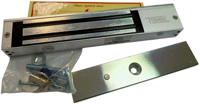 Электромагнитный замок Temid CM-280 накладной, сила удержания: 280 кг, светодиодная индикация, 12/24 В DC , материал: анодированный алюминий, мониторинг: NO NC COM