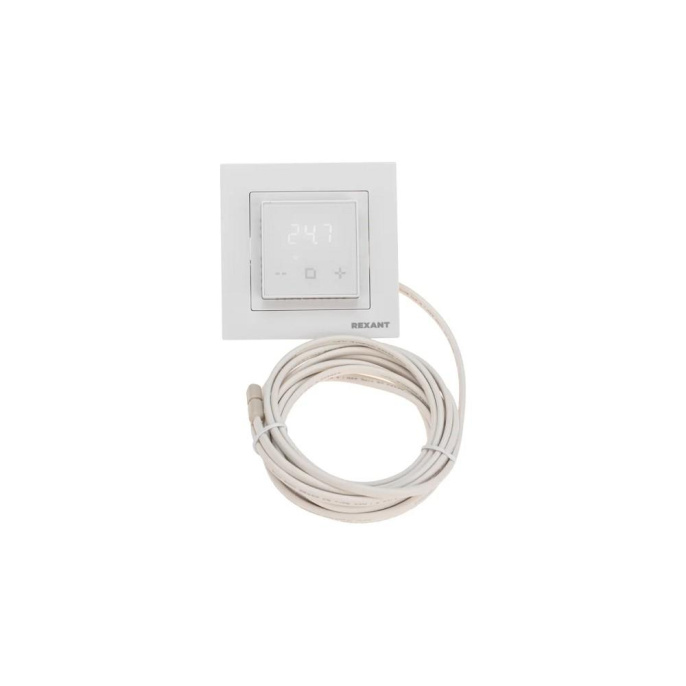 Rexant 51-0577 Терморегулятор цифровой RX-44W сенсорный, программируемый, с Wi-Fi, белый совместим с рамкой Schneider, Legrand, ABB, Gira
