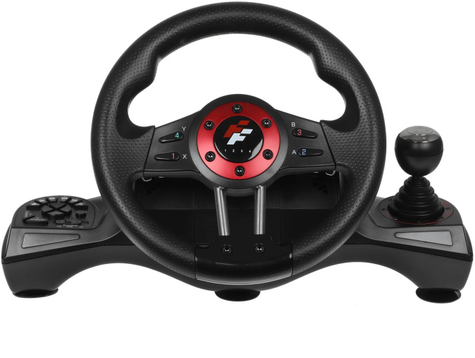 Руль FlashFire Force (WH-2304V) (проводной, интерфейс: USB, управление: педали, блок переключения передач, подрулевые переключатели, функция вибрационной обратной связи, совместимость: PS 3/PC/PS 4/Xbox One, цвет: черный/красный)