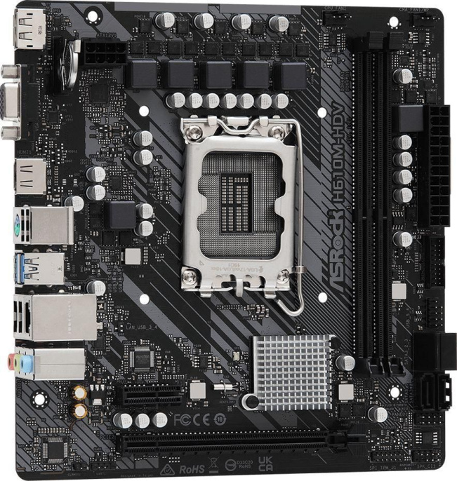 Материнская плата ASRock H610M-HDV Soc-1700 H610 PCI-E 4.0x16 PCI-E 3.0x1 2xDDR4 3200MHz VGA+DP+HDMI mATX RTL