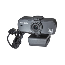 Веб-камера широкоугольная ExeGate Stream C940 Wide 2K AF T-Tripod (4Мп, 2560x1440, 30fps, H.264, автоматический фокус, защитная шторка, штатив Tripod Tele Ball в комплекте, широкоугольный 4-линзовый (стекло) объектив 89°, микрофон с шумоподавлением, униве