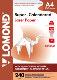 Бумага Lomond 0330043, A4, для лазерной печати, 150л, 240г/м2, белый, фактура суперкаландрированная, покрытие матовое /матовое