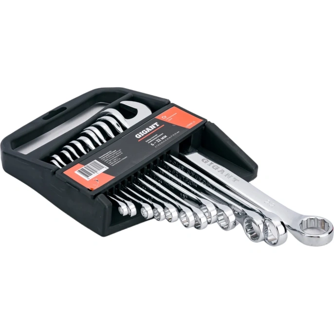 Набор комбинированных ключей Gigant 6 - 22 мм, 12 шт., полированный хром, Сталь Cr-V, 6-22мм, GDWSP-12