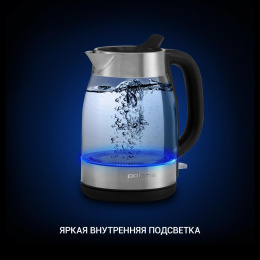 Чайник электрический Polaris PWK 1817CGL, 1.8л, Металл/стекло/пластик