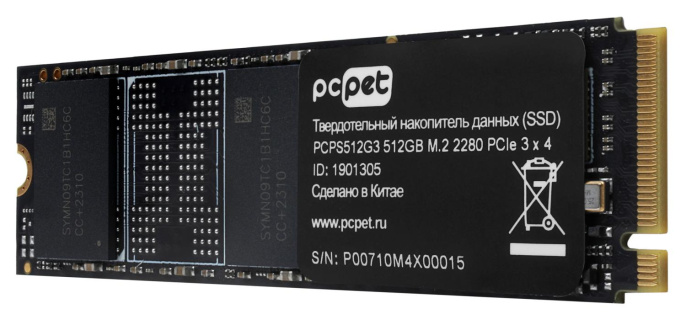 SSD накопитель PC PET PCPS512G3 512ГБ, M.2 2280, PCIe 3.0 x4, NVMe, M.2, oem