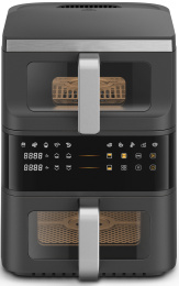 Аэрофритюрница roome Air Fry AF-06-A 2500W, 80-200°C, 3.5л+6.5л, 10 программ, диапазон регулировки по времени: 1 мин - 60 мин, цвет: черный, с двухкамерной внутренней циркуляцией воздуха