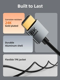Кабель CABLETIME CH14L (CT-SHD8K-AG2) 2 м, 8K SLIM HDMI 2.1, позолоченный, 8K/60 Гц, черный
