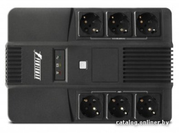 Источник бесперебойного питания Powerman Brick 600 12V/7Ah, 600ВА, 360Вт, 50 ± 10, 6 розеток Shuko 3 розетки ИБП + 3 розетки сетевого фильтра , уровень шума: 40 дБ