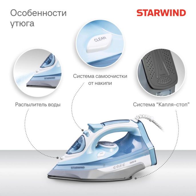 Утюг StarWind SIR2650,  2600Вт,  голубой и белый