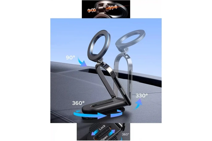 Автомобильное складное крепление Magsafe на приборную панель UGREEN LP924 65186 Dashboard Magnetic Car Phone Mount. Цвет: черный