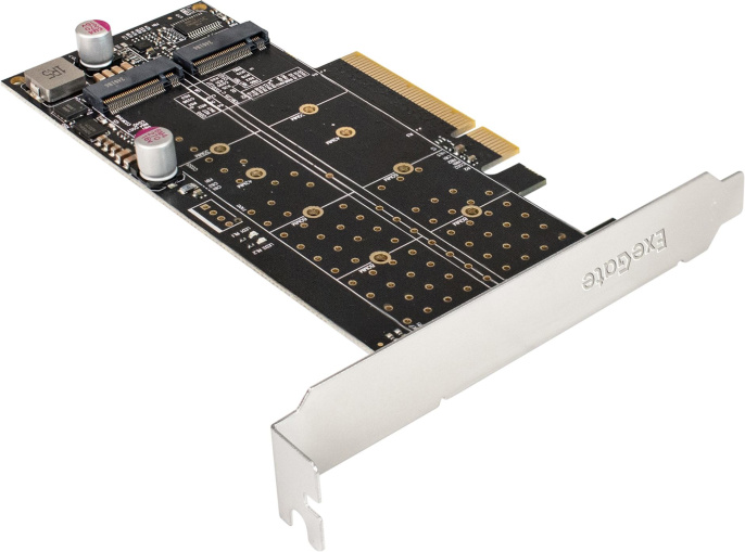 Переходник ExeGate EXE-597E2 (2 x M.2 M key -> PCI-E x8 v3.0, для установки двух SSD M.2 2230/2242/2260/2280/22110 M key NGFF в слот PCI-E, материнская плата должна быть c функцией Bifurcation PCI-E) EX298298RUS