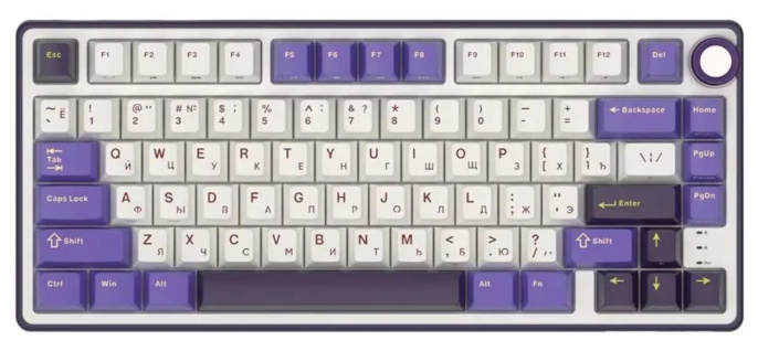 Клавиатура Royal Kludge R75 (Blackberry, белый, фиолетовый, проводная USB, подсветка RGB, горячая замена клавиш Hot Swap, Коричневые свичи)