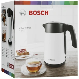 Электрочайник Bosch TWK7L461 2400 Вт, объем 1.7 л, материал корпуса: металл/пластик, материал колбы: нержавеющая сталь, с возможностью вращения на 360°, механическое управление