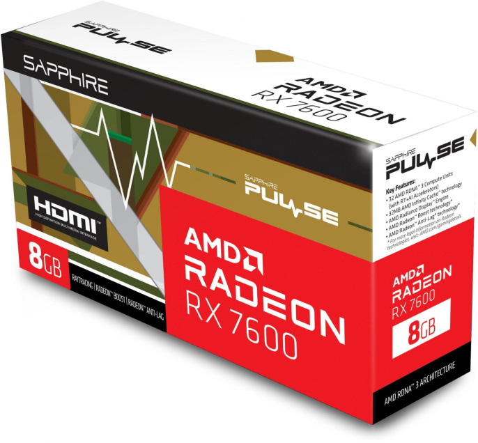 Видеокарта Sapphire AMD Radeon RX 7600 11324-01-20G PULSE RX 7600 GAMING 8ГБ Pulse, GDDR6, Ret