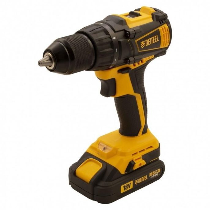 Denzel Дрель-шуруповерт аккумуляторная, бесщет. BLDL-IB-18-02, Li-Ion, 18 В, 2 акк. [26121]