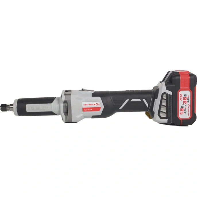 Бесщеточная аккумуляторная прямая шлифмашина Интерскол ПШМ-8/36В Li-ion АПИ (кейс, 2 аккум. 2,0Ач, ЗУ) 821.2.2.70