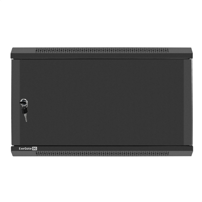 Шкаф телекоммуникационный 19" настенный 6U ExeGate EC-WM-6U.450.M.BLACK (19”, 6U, 600x450x370mm (ШхГхВ), передняя дверь металл, съемные боковые панели, пыле- и влагозащита IP23, черный RAL 9004) EX298617RUS