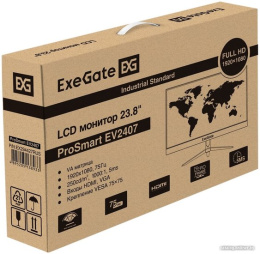 Монитор 23.8" ExeGate ProSmart EV2407 (VA LED Grade A+, FHD, 1920x1080@75Гц, 16:9, 250cd/m2, 3000:1, 178°/178°, 5ms, D-Sub, HDMI, Flicker-free, кабель HDMI 1.5м, VESA, регулировка наклона (tilt), черный) EX294427RUS