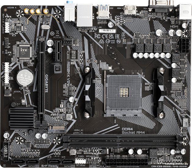Материнская плата GigaByte A520M K V2 rev. 1.1 mATX, 23.3cmx19.8cm, AMD A520, 2xDDR4 DIMM, 5100МГц, до 64 Гб, звук 7.1, 4xSATA3.0 6Gb/s , 1xM.2, 1xPCIe3.0x16, 1xPCIe3.0x1