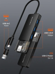 Концентратор CABLETIME CB03B (CT-HUBT3-PB) 4 порта, 5Gbps, 0.15 м, с адаптером USB-C, USB-хаб для ноутбука и ПК
