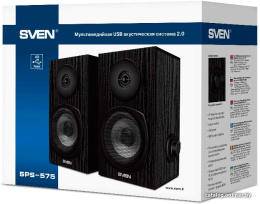 Акустика Sven SPS-575 Black SV-016166 80 Гц -20 кГц, 2x3W, питание через USB-порт ПК, ноутбука или адаптер 5V DC, материал корпуса колонок: дерево