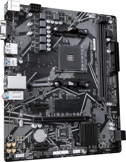 Материнская плата Gigabyte A520M S2HP Soc-AM4 AMD A520 2xDDR4 mATX AC`97 8ch 7.1 GbLAN RAID+VGA+HDMI+DP
