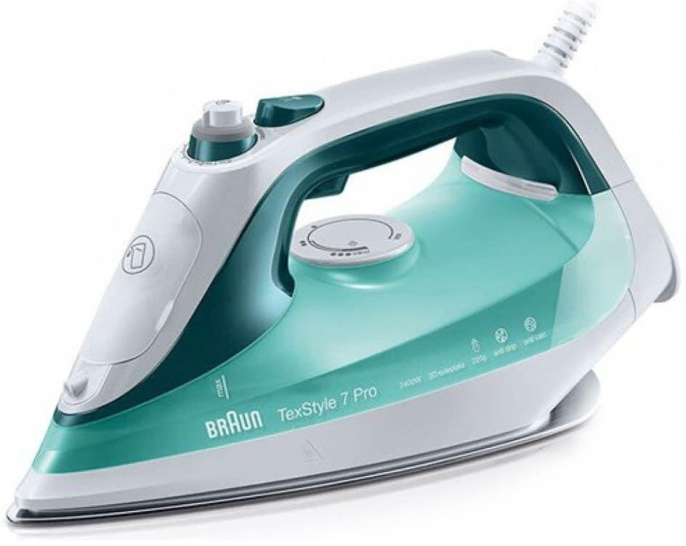 Утюг Braun SI7042GR, с паровым ударом, 2400Вт, белый и бирюзовый