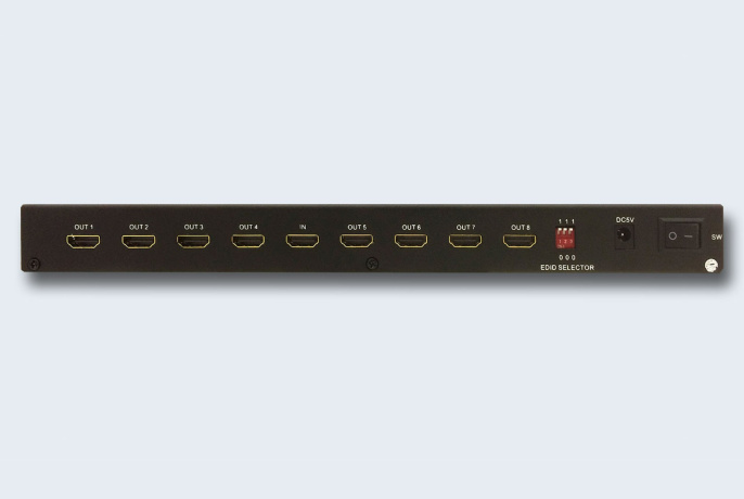TNTV/TNT MMS-388VSH Разветвитель,, HDMI 1.4, 1 8 устройств, макс.15м. до входа у-ва+15м. до экрана толщ.жил шнура 24AWG ,, без шнуров, DC 5V, max data rate 10.2 гбит/с;max pixel clock 340 МГц;3D;HDCP1.4;макс.разр.до 3840x2160 30Hz 4:4:4
