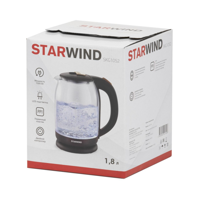 Чайник электрический StarWind SKG1052, 1.8л, стекло