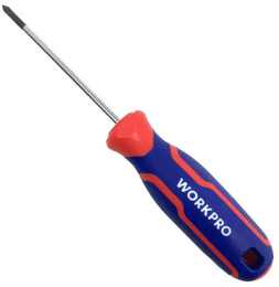 Отвертка WorkPro PH1X75мм (WP221026) (крестовая, хром-ванадиевое лезвие, черный магнитный наконечник, эргономичная ручка для удобного захвата)