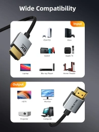 Кабель CABLETIME CH14L (CT-SHD8K-AG2) 2 м, 8K SLIM HDMI 2.1, позолоченный, 8K/60 Гц, черный
