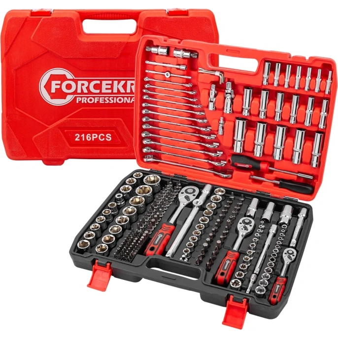 Набор инструментов Forcekraft 216пр.1/4''3/8''1/2''(6гр.)(4-32мм) FK-38841New(50468)