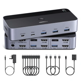 Переключатель UGREEN AK703 85100 HDMI KVM Dual Display Switcher 2 In 2 Out. Цвет: серый космос