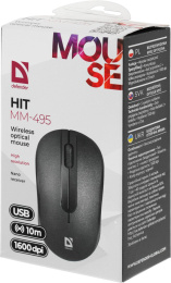 Мышь беспроводная Defender Hit MM-495, радио, оптическая, USB, 1600dpi, черный [52495]