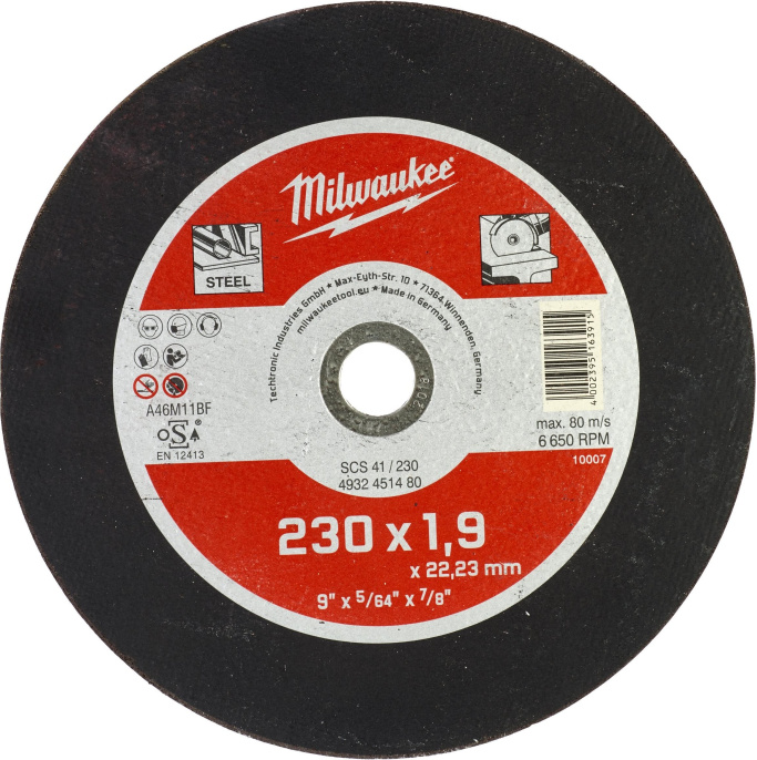 Диск отрезной Milwaukee SCS41 230x1.9 4932451480 по металлу, внутренний диаметр диска: 22мм