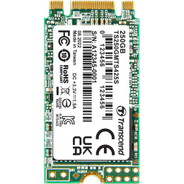Твердотельный накопитель Transcend SSD 425S, 250GB, M.2 22x42mm , SATA3, 3D TLC, R/W 500/330MB/s, IOPs 40 000/75 000, TBW 90, DWPD 0.3 12 мес. TS250GMTS425S