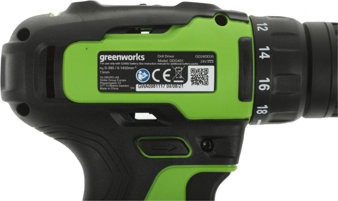 Дрель-шуруповерт Greenworks GD24DD35 аккум. патрон:быстрозажимной 3704007