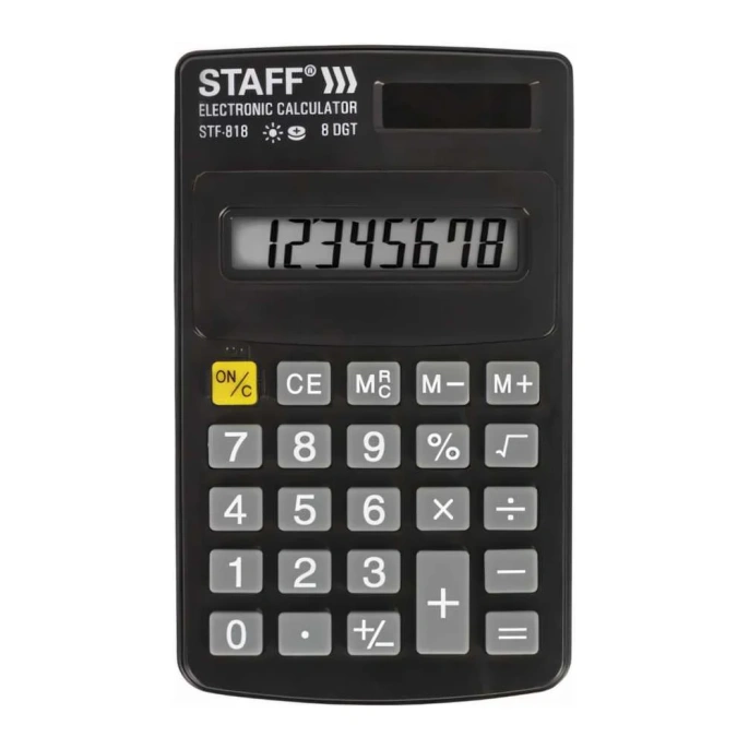 Карманный калькулятор STAFF STF-818 102х62мм, 8 разрядов, двойное питание, 250142