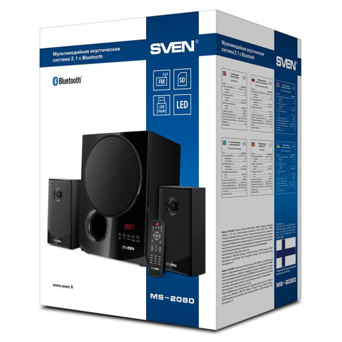 Музыкальный центр SVEN MS-2080, черный 70 Вт, Bluetooth, пульт, дисплей, FM, USB, SD SV-018771